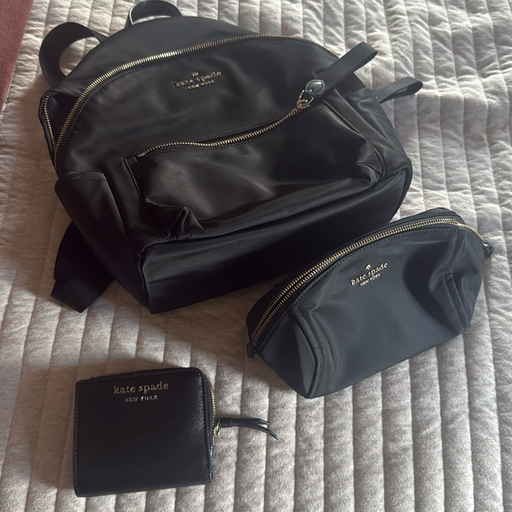 Kate Spade Black Backpack, Wallet and Pouch Set